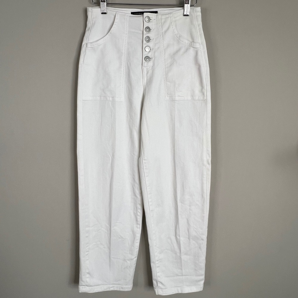 Veronica Beard Crosbie Crop Wide Leg Jeans 25 High Rise Button Fly Denim